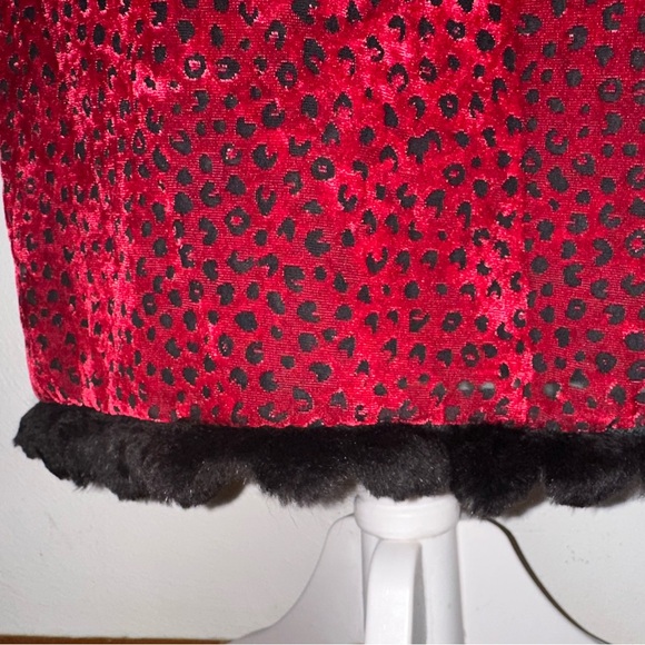 Vintage 90s Nicole Miller Red Burnout Velvet Dress w/ Fur Trim - Picture 10 of 15